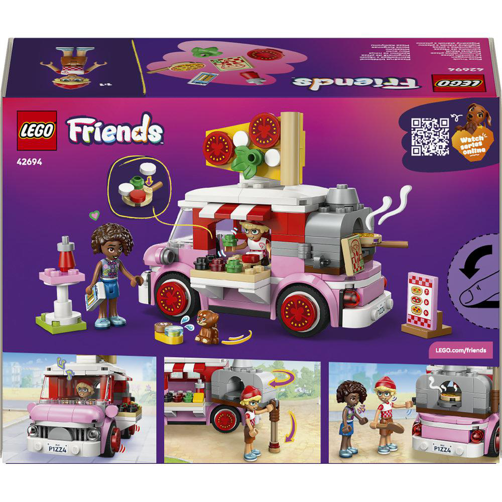 Lego Friends Pizza-Van mit Figuren, Zubehör und mehreren Szenen.