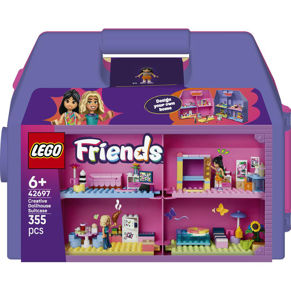 Lego Friends Koffer mit Puppenhaus-Szenen, Figuren und Zubehör.