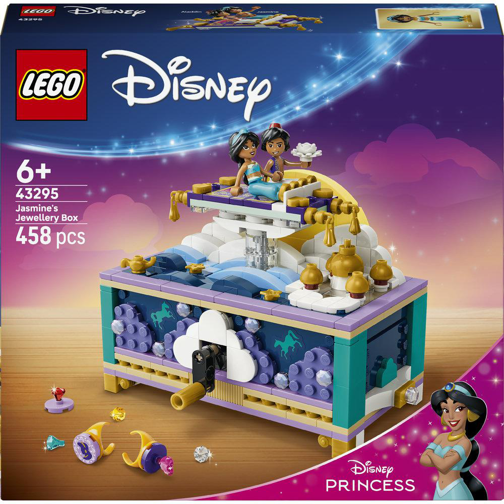 LEGO Disney Jasmines Schmuckkästchen mit Jasmin und Dschinni-Figur auf einem fliegenden Teppich.