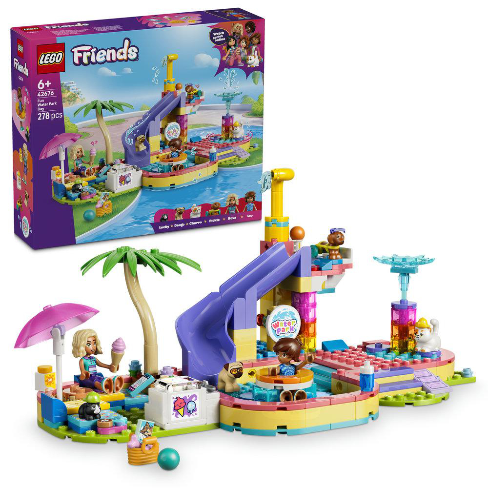 LEGO Friends Wasserpark-Spielset mit Rutschen, Figuren und Zubehör.