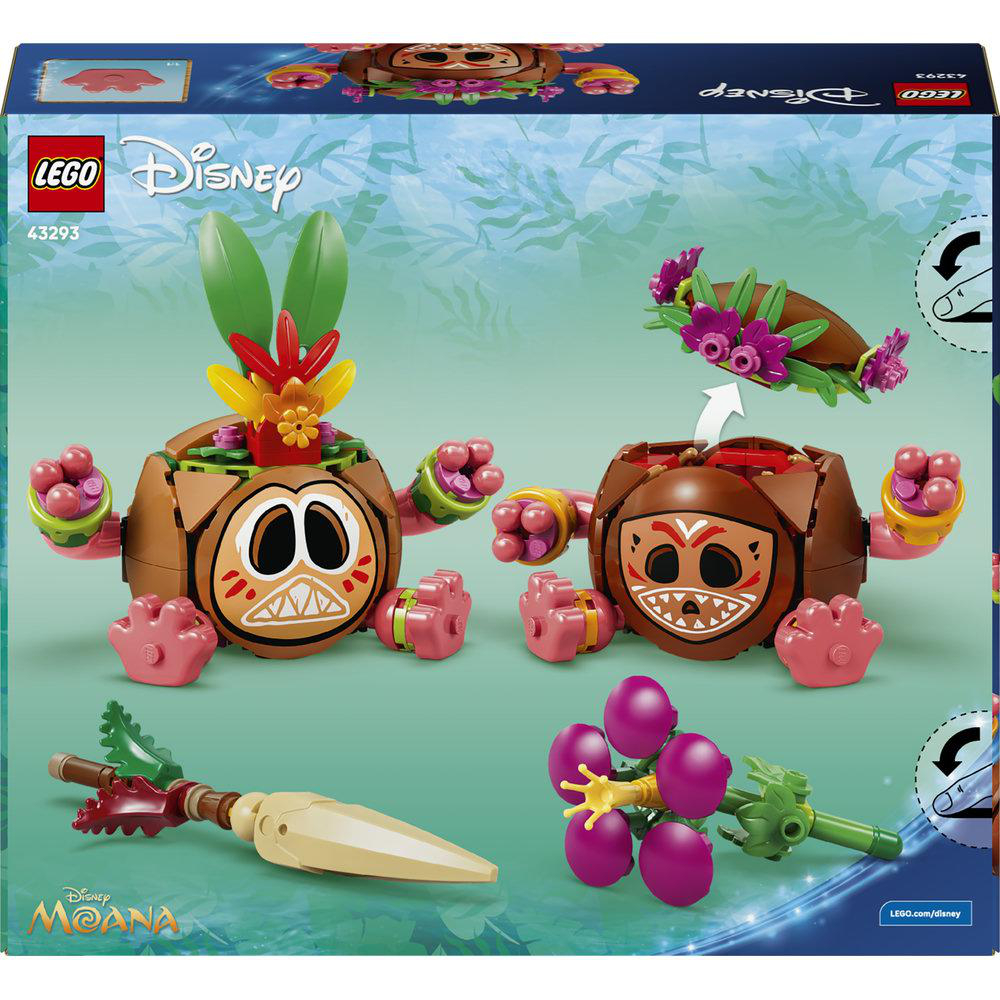 Zwei braune Lego-Figuren mit Gesichtern, Speer und Beeren.