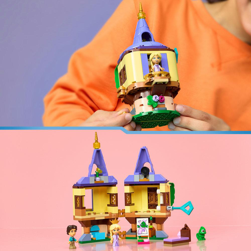 Zwei Lego-Bauten, eine Prinzessin, ein Junge und ein grüner Drache.