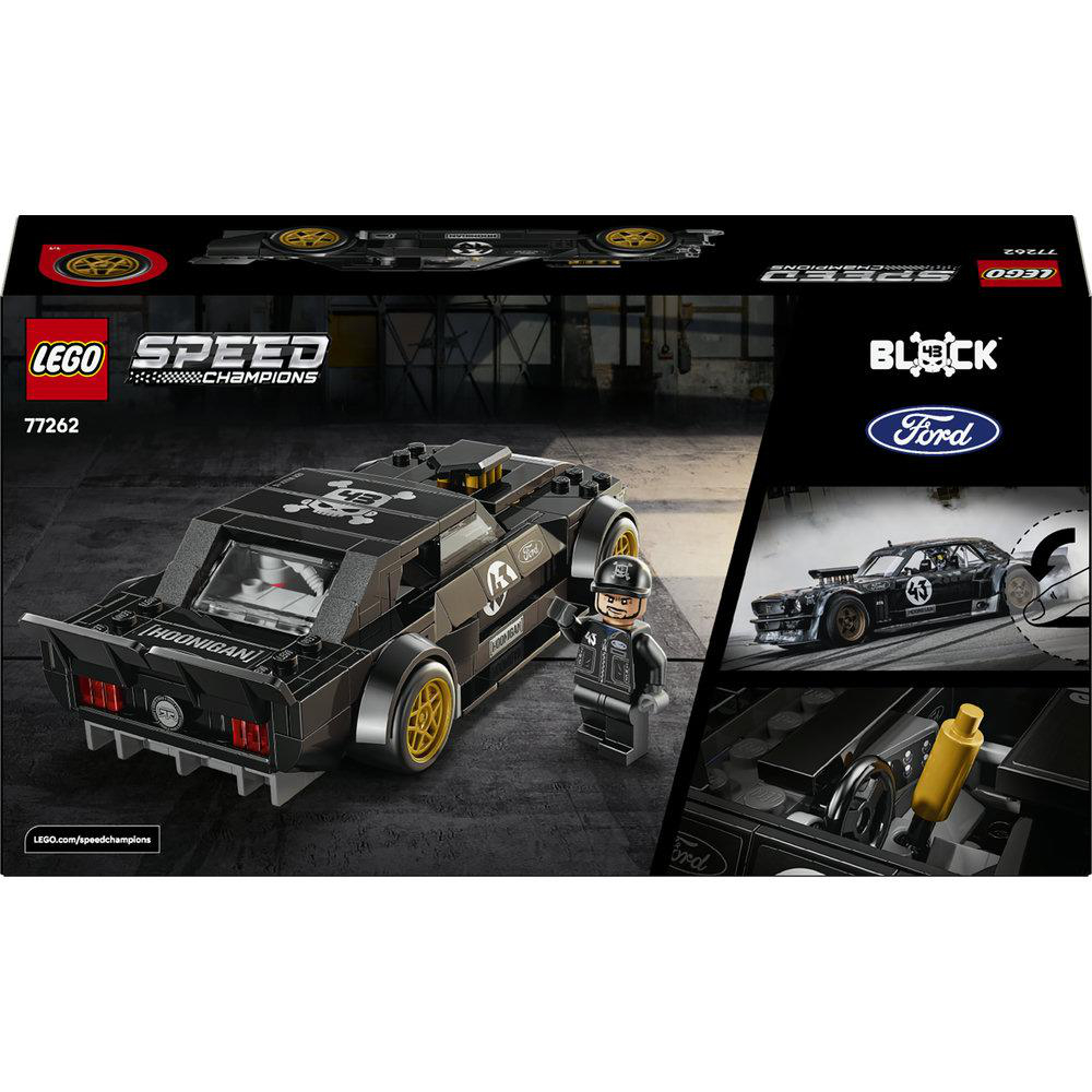 LEGO Speed Champions Set 77262: Schwarzer Ford Mustang Hoonicorn mit Minifigur.
