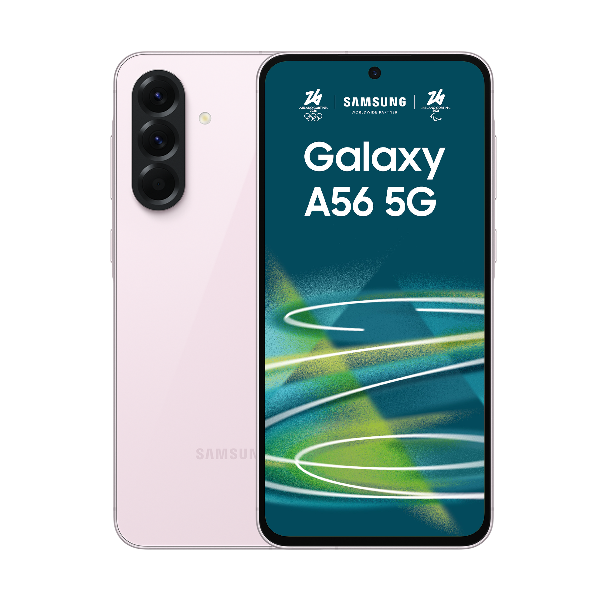Różowy Samsung Galaxy A56 5G z trzema tylnymi aparatami.