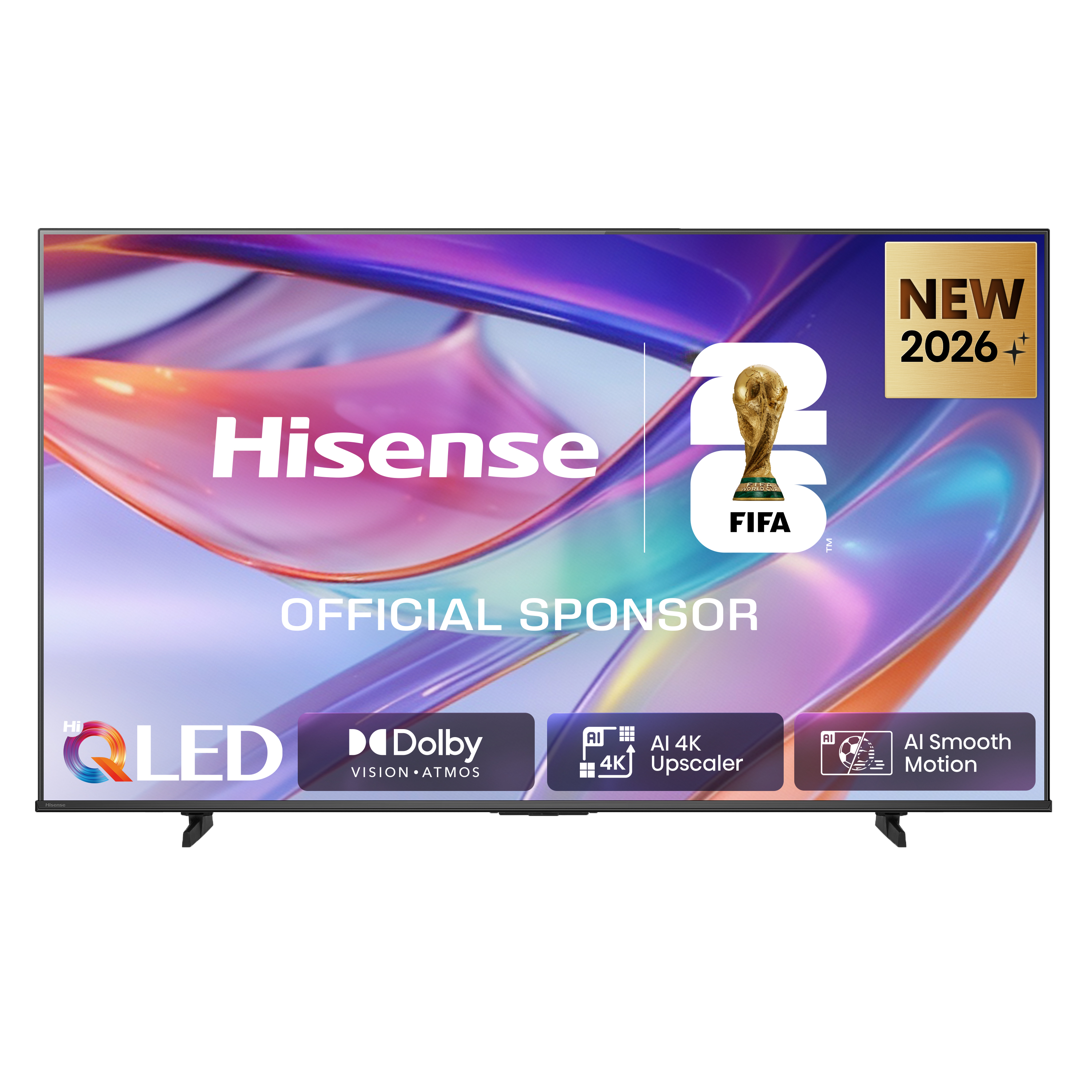Telewizor Hisense QLED, oficjalny sponsor FIFA 2026, z Dolby Vision, AI 4K Upscaler.
