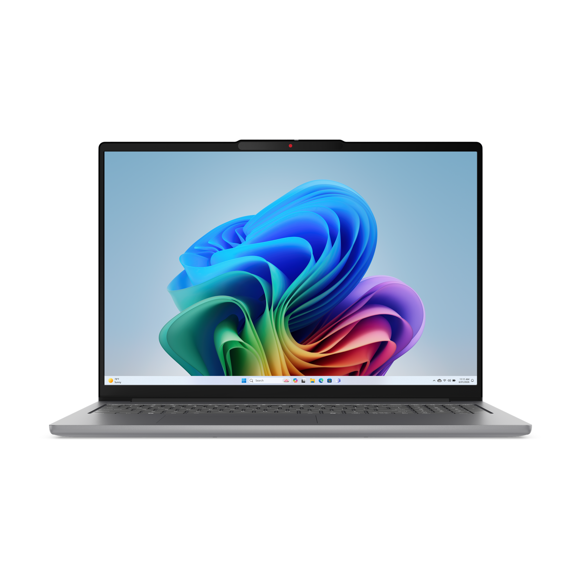 Ein geöffneter Laptop mit einem bunten Hintergrundbild und einer Taskleiste.