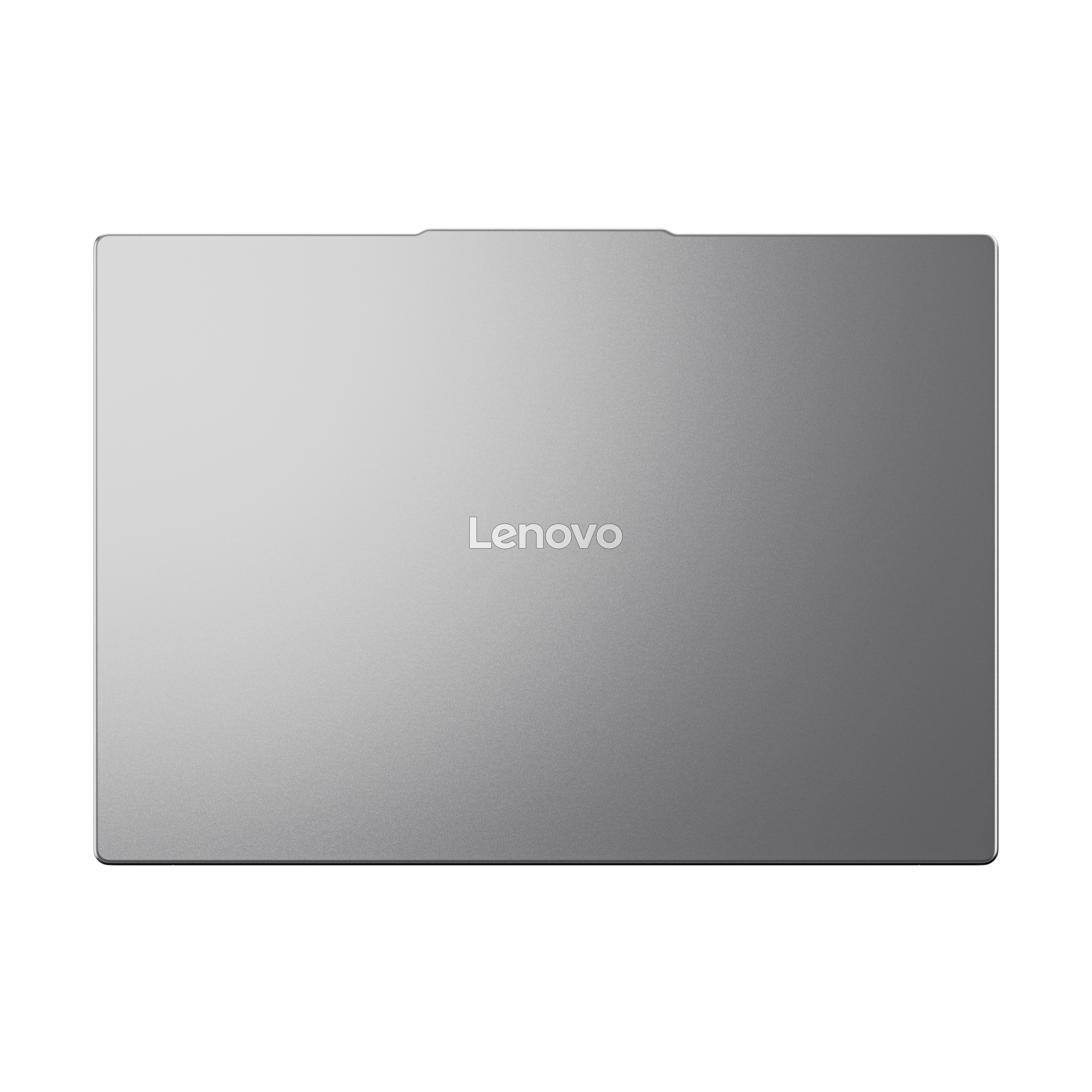Geschlossener silberner Lenovo Laptop auf schwarzem Hintergrund.