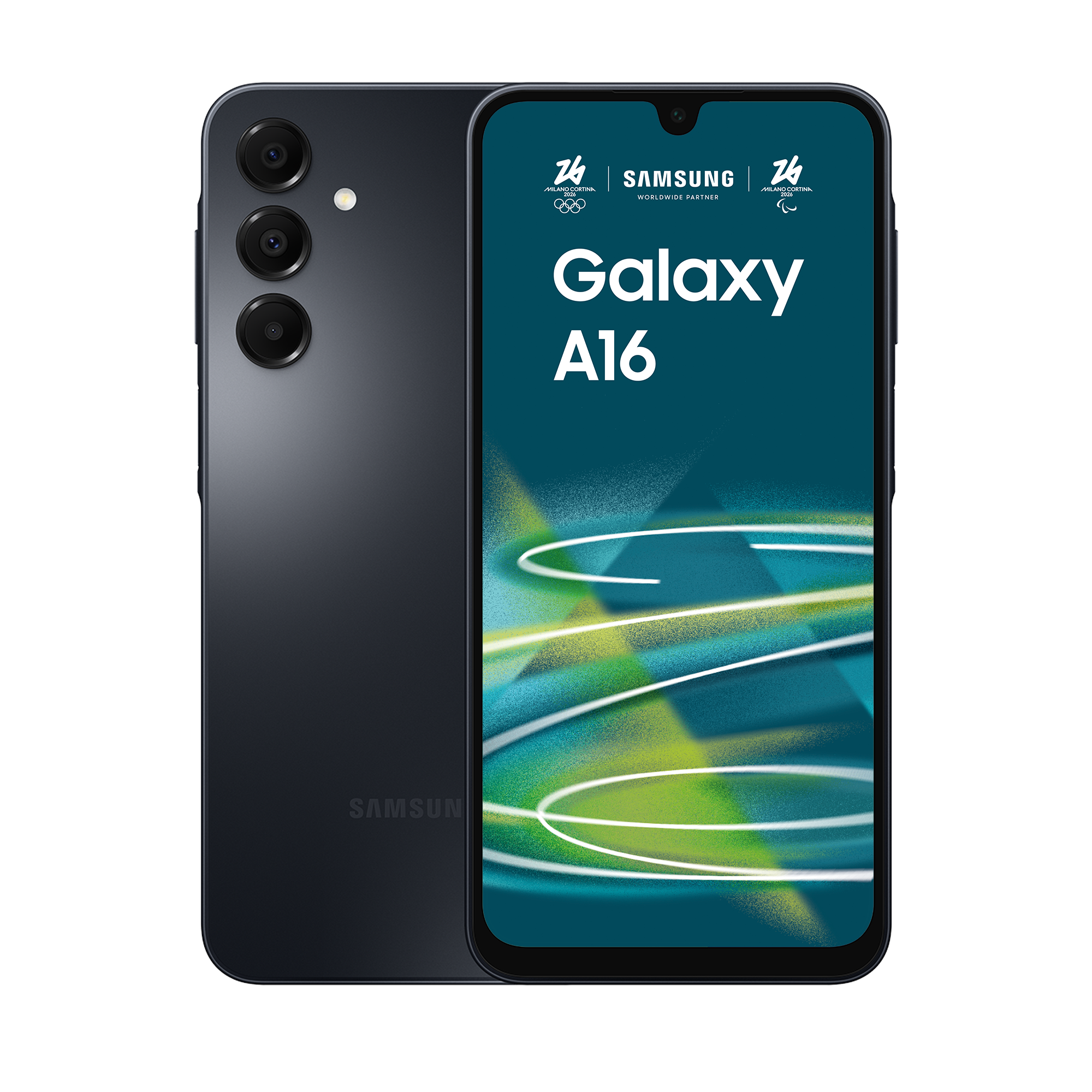Ciemnoszary smartfon Samsung Galaxy A16 z trzema tylnymi aparatami.