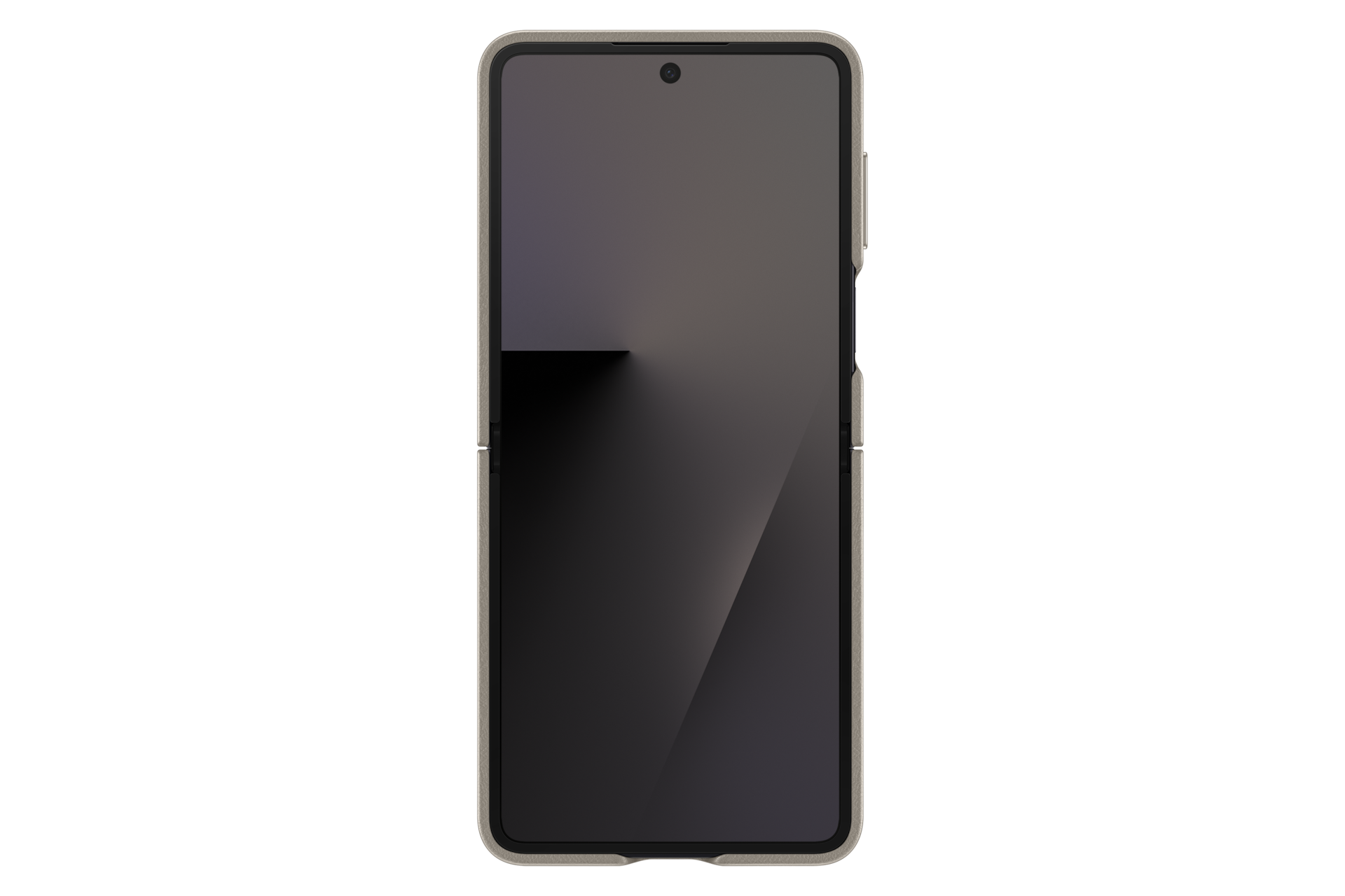 Smartfon zorientowany pionowo, w szarej obudowie i z ciemnym ekranem.