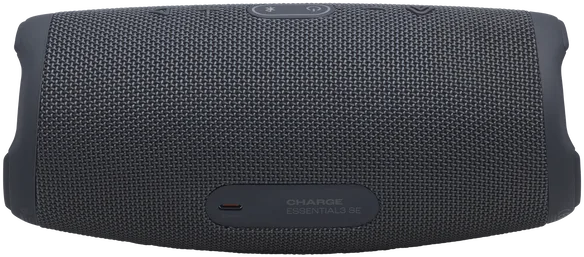 Sötétszürke Bluetooth hangszóró szövetráccsal és gombokkal.