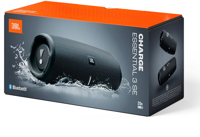 JBL Charge Essential 3 SE hangszóró doboz csomagolásban vízcseppekkel.