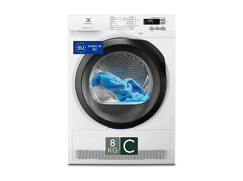 ASCIUGATRICE ELECTROLUX EW7H385S A pompa di calore, 8 kg, profondità 63,8 cm, 67 dB(A), Bianco/oblò nero, Classe C