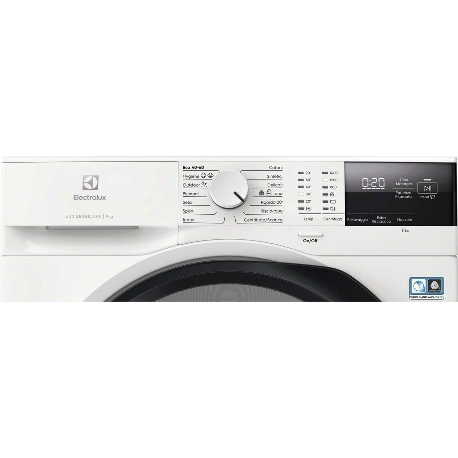 Lavatrice Electrolux bianca con pannello comandi e display.