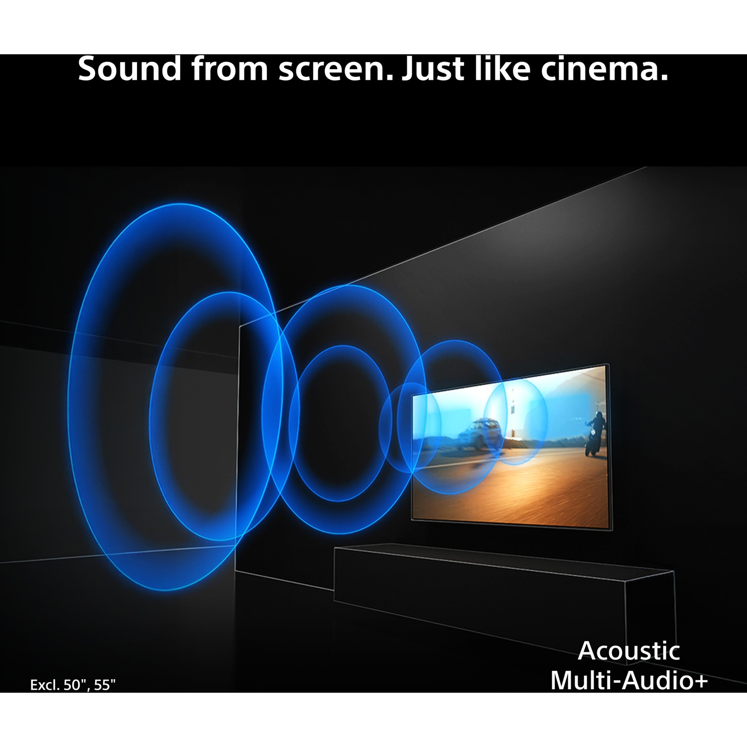 A television with blue sound waves emanating from the screen.