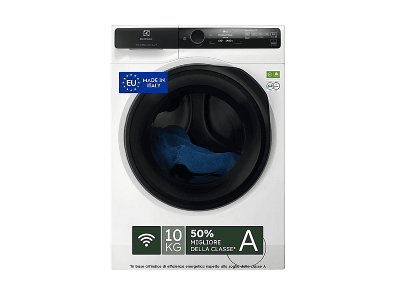 ELECTROLUX EW8F710Y5 LAVATRICE, Caricamento frontale, 10 kg, 17 programmi, Profondità 63,6 cm, Giri 1400 rpm, Bianco, livello rumorosità centrifuga 72 dB(A), Classe A