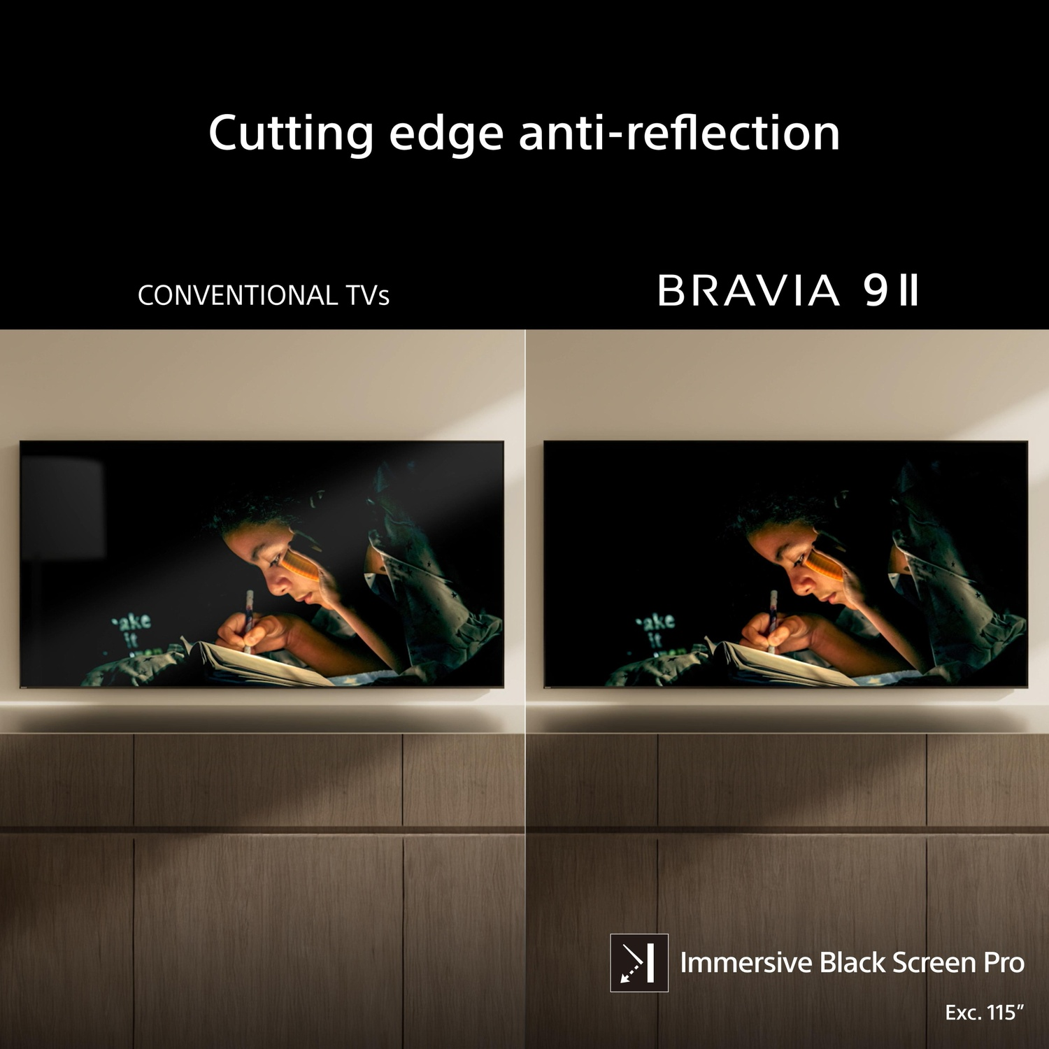 TV-vergelijking: Conventioneel vs. BRAVIA 9 II met anti-reflectie.