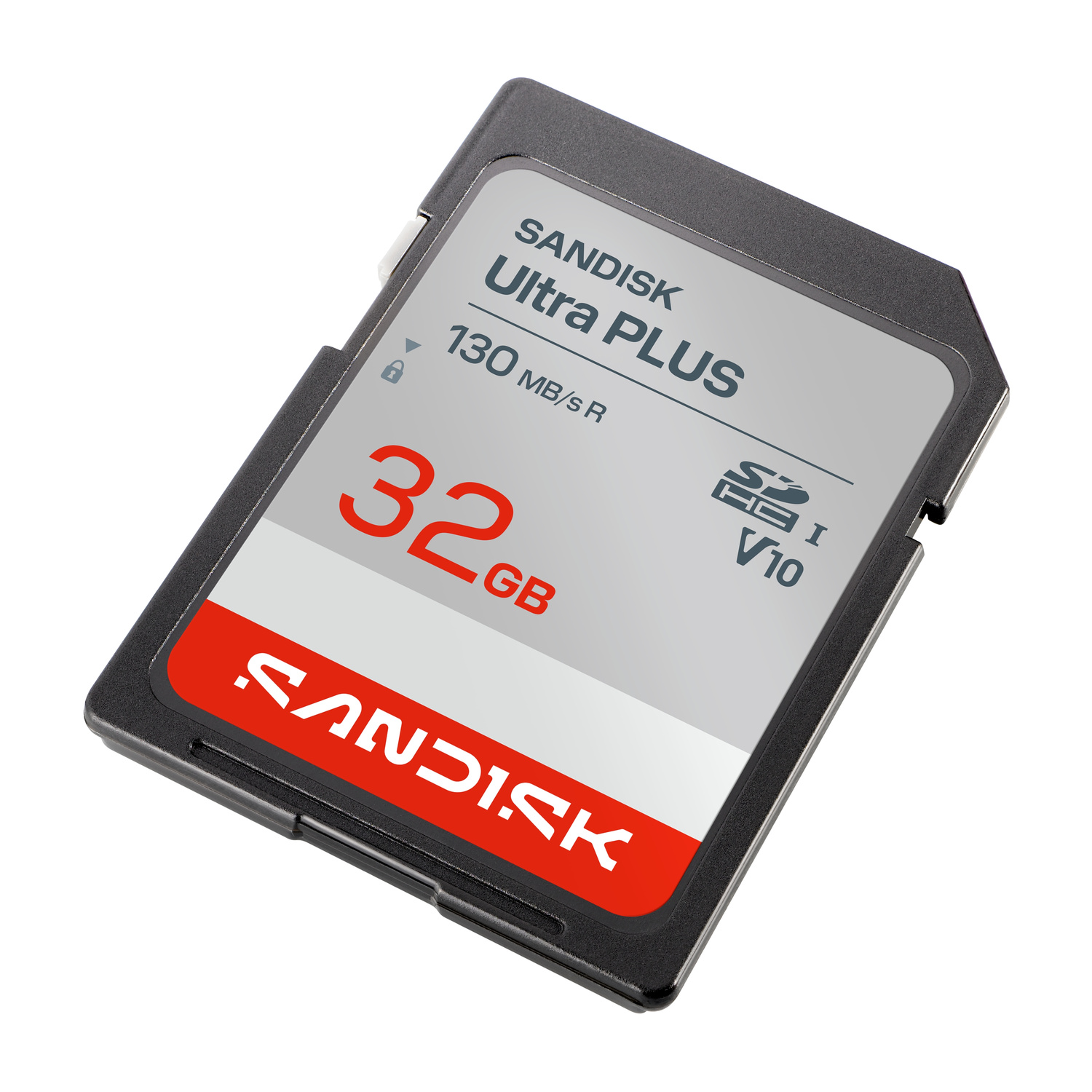 Una scheda SD Sandisk 32GB Ultra Plus con velocità di 130 MB/s.
