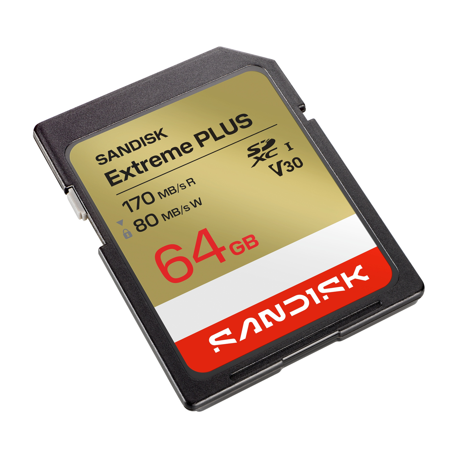 Scheda SD Sandisk Extreme Plus da 64GB con 170MB/s in lettura e 80MB/s in scrittura.