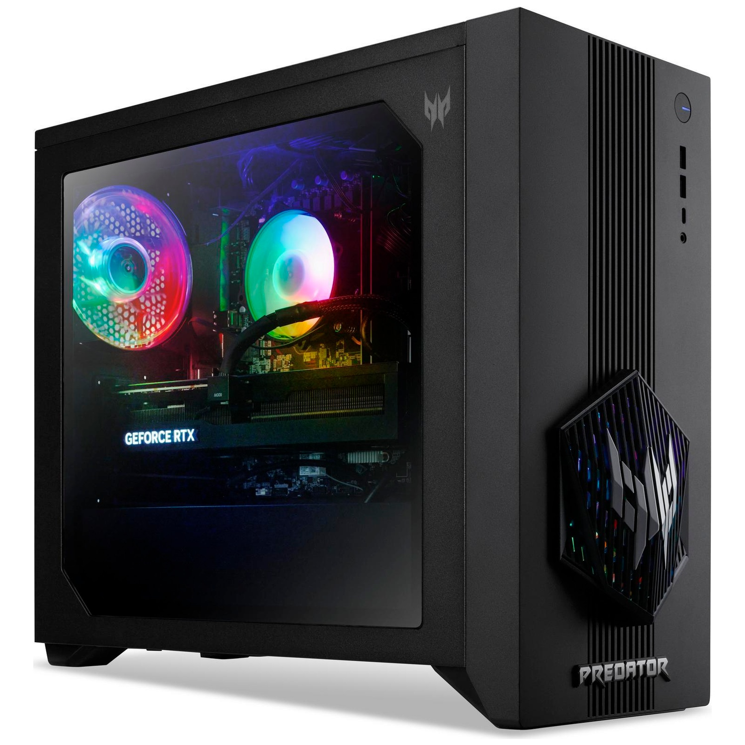PC gamer noir avec ventilateurs RVB et carte graphique "GEFORCE RTX".