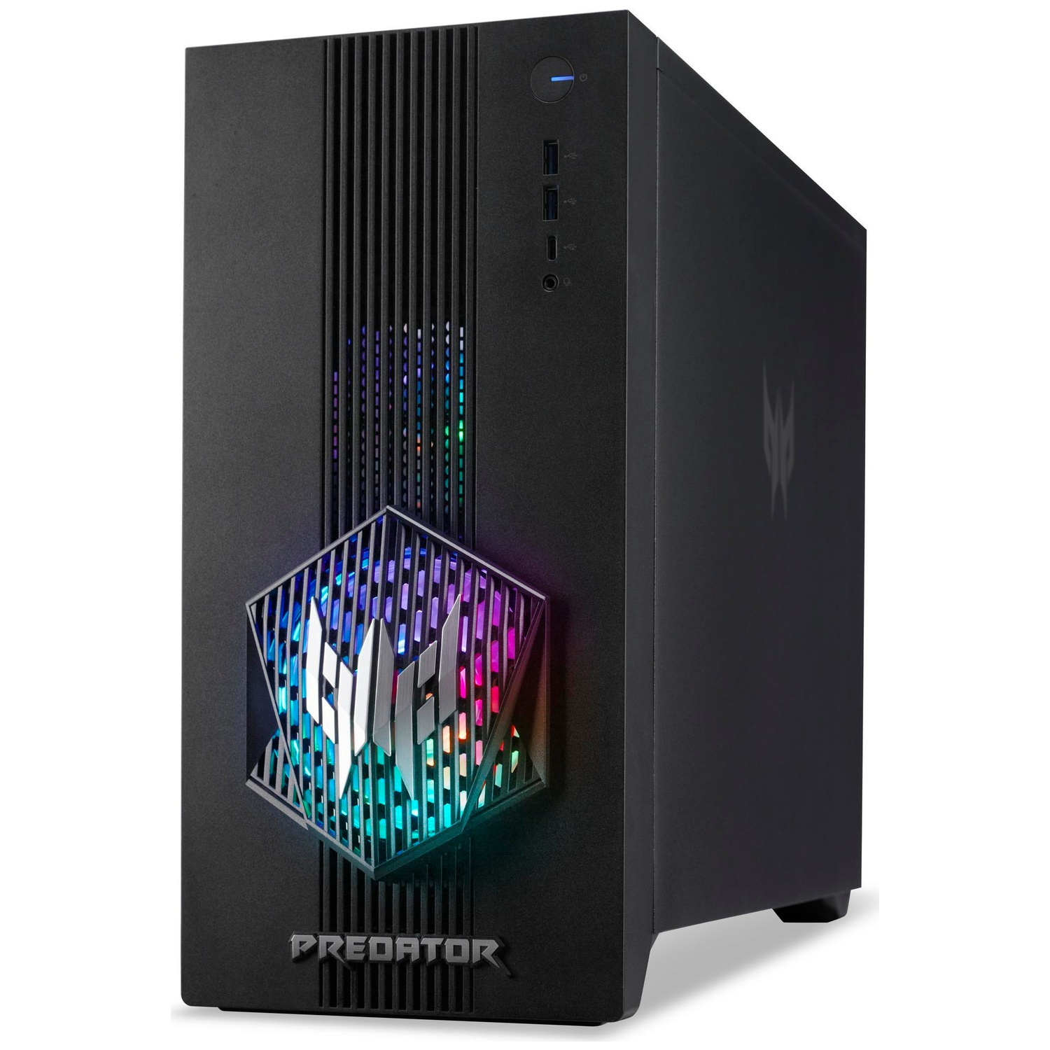 PC gamer noir avec éclairage RVB et logo Predator.