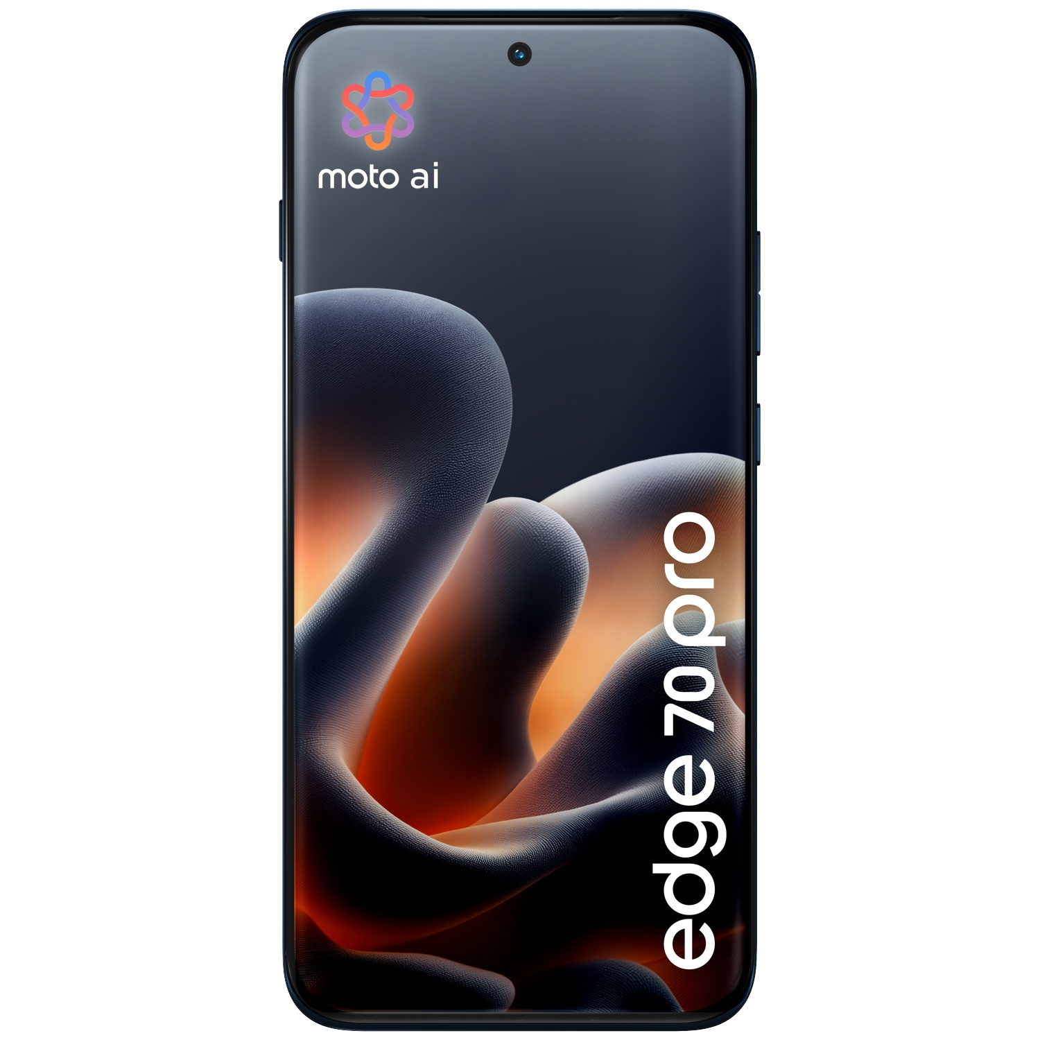 Un smartphone affichant le texte "edge 70 pro" et le logo moto ai.