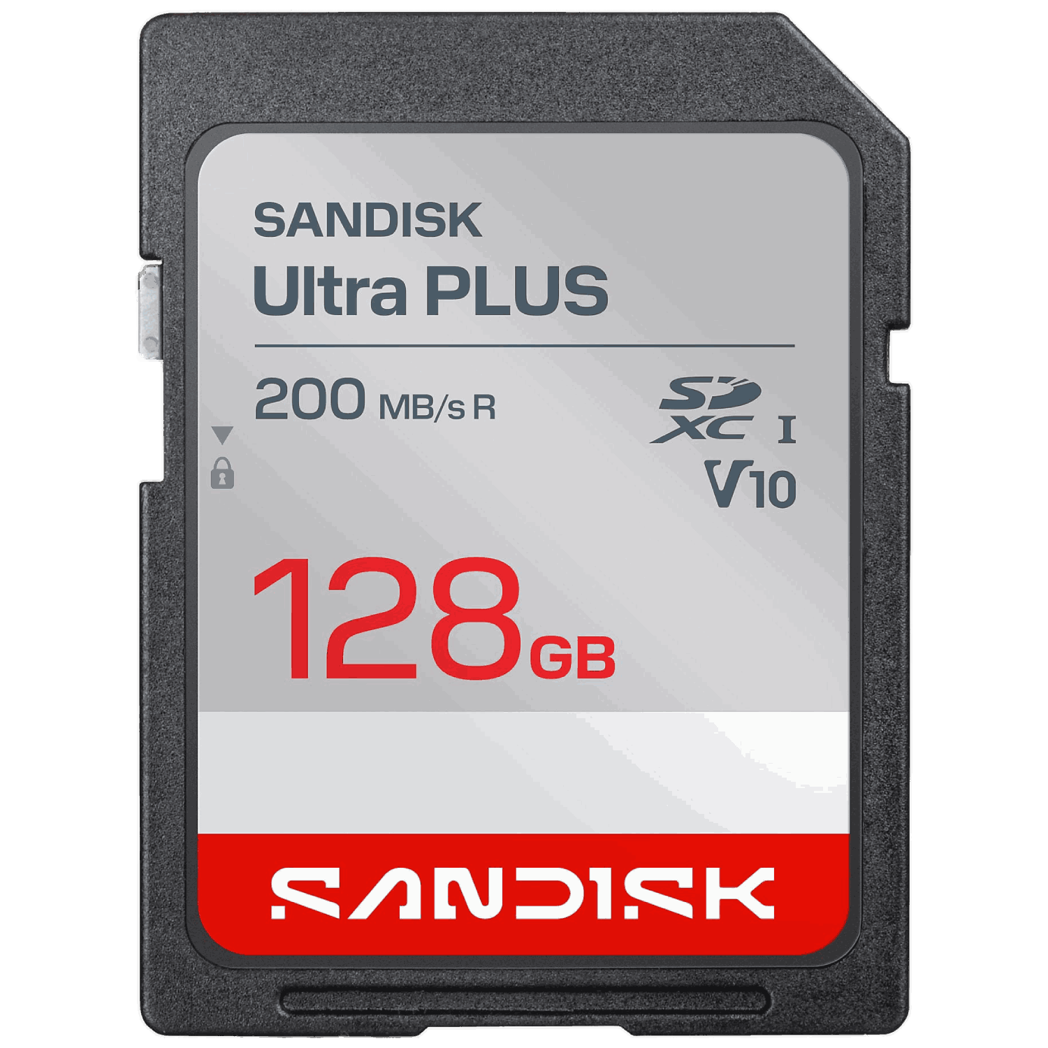 Tarjeta de memoria SanDisk Ultra PLUS 128GB SDXC I V10 con 200 MB/s de lectura.