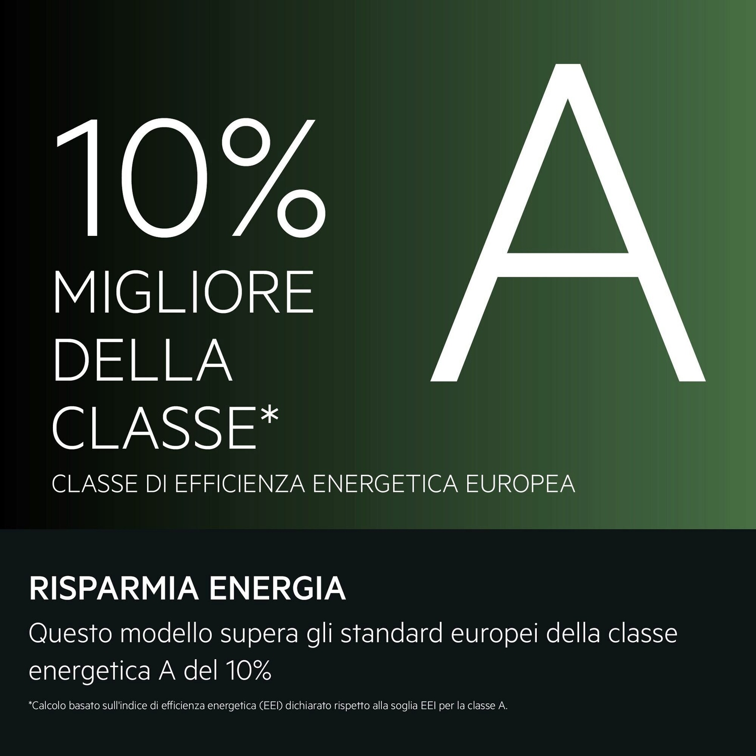 10% migliore della classe A di efficienza energetica. Risparmia energia.