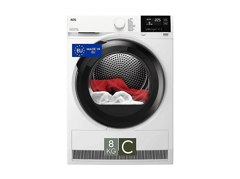 Asciugatrice AEG TR7HG8C, a pompa di calore, 8 kg, profondità 63,8 cm, funzione refresh MixDry, Eco, Stiro facile, Classe C