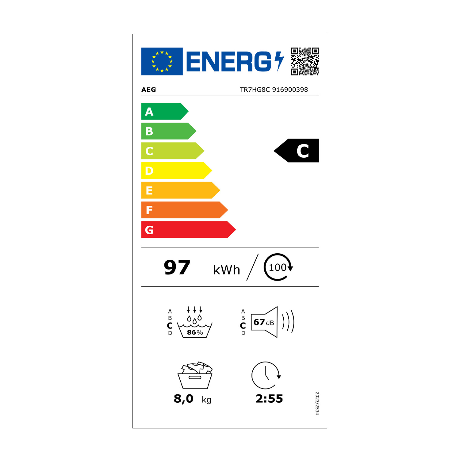 Etichetta energetica lavatrice AEG, classe C.