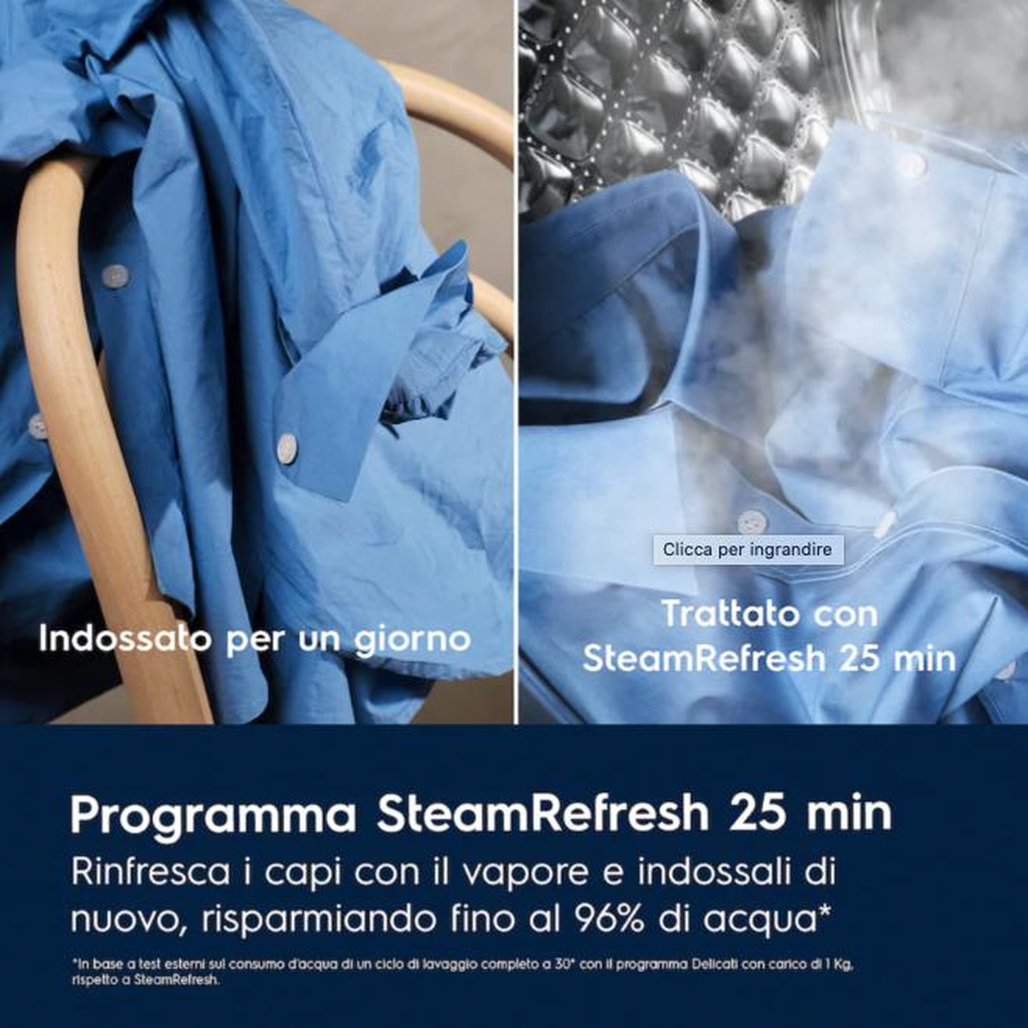 Camicia blu, indossata un giorno, poi rinfrescata a vapore.