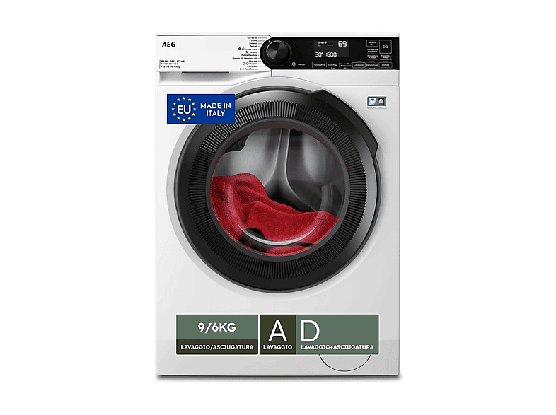 AEG LWR7D966OB LAVASCIUGA, Caricamento frontale, capacità lavaggio 9 kg, asciugatura 6 13 programmi, Profondità 63,1 cm, Giri 1551 rpm, BIANCO, Classe D