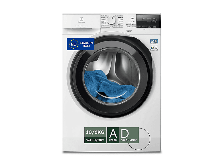 ELECTROLUX EW7W2106G LAVASCIUGA, Caricamento frontale, capacità lavaggio 10 kg, asciugatura 6 14 programmi, Profondità 63,6 cm, Giri 1600 rpm, Bianco, Classe D