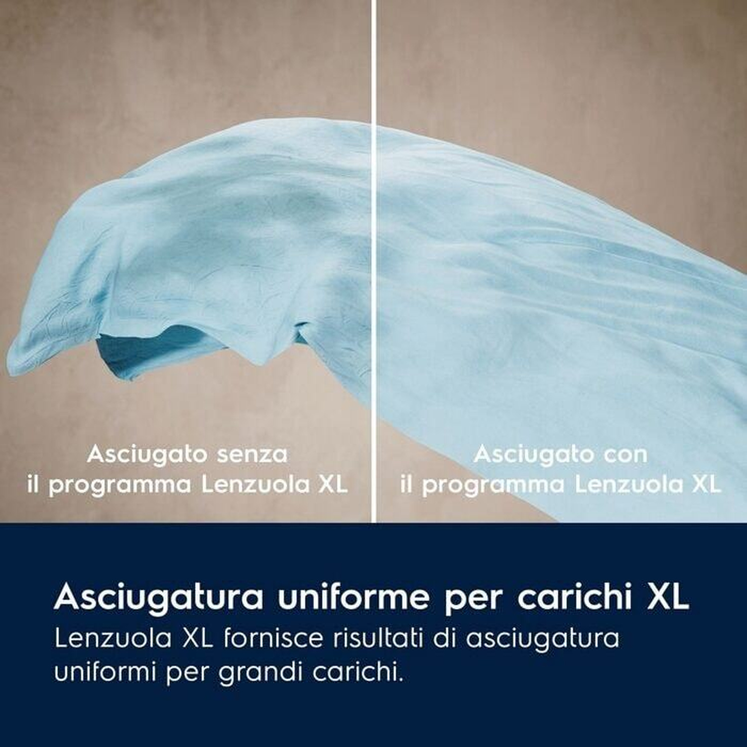 Confronto di tessuto blu: senza e con programma XL per lenzuola.