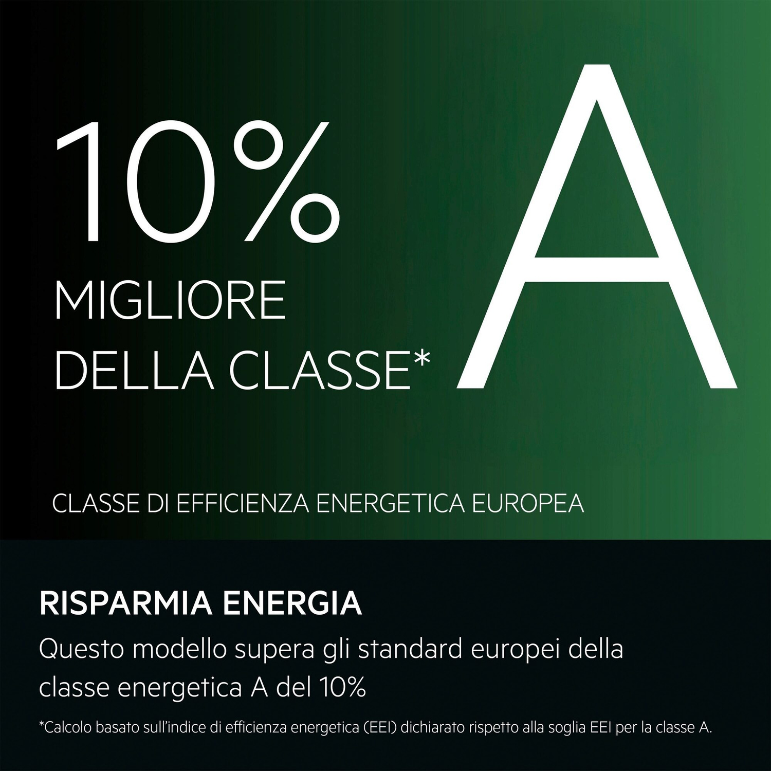 10% migliore della classe A, classe efficienza energetica A, risparmia energia.