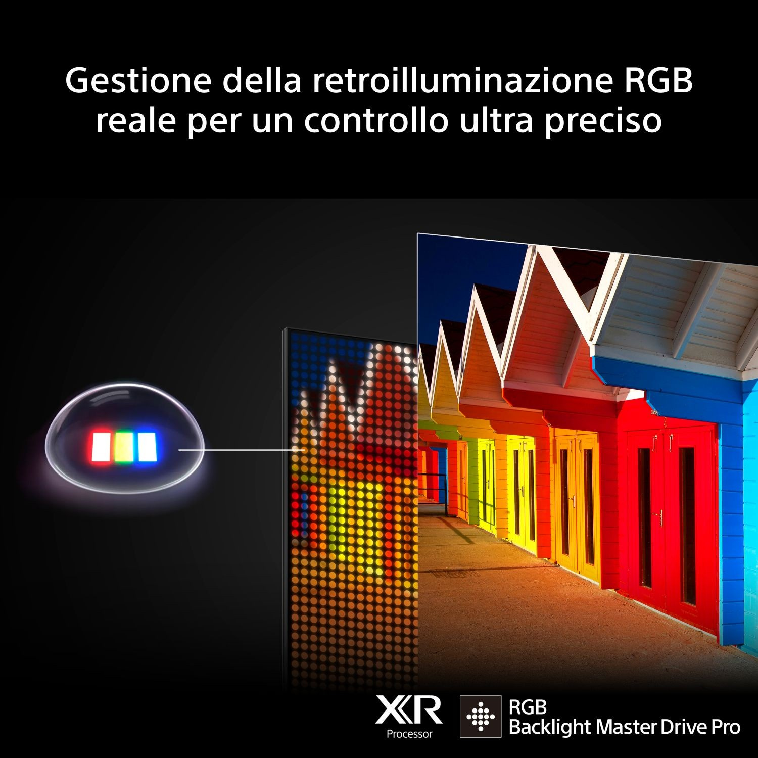 Retroilluminazione RGB e processore XR per un controllo preciso.