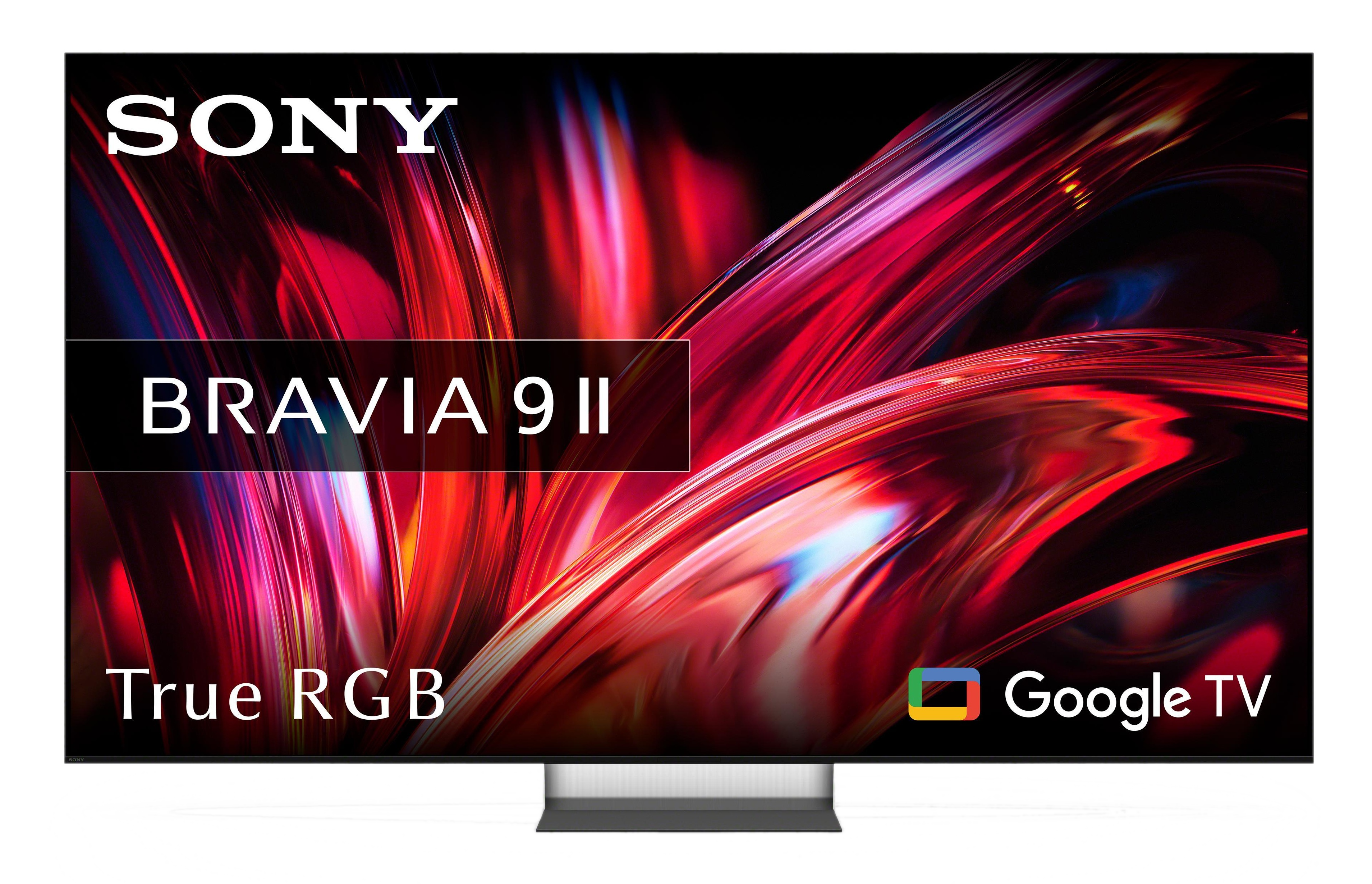 Telewizor Sony Bravia 9 II z Google TV i czerwonym, abstrakcyjnym tłem.