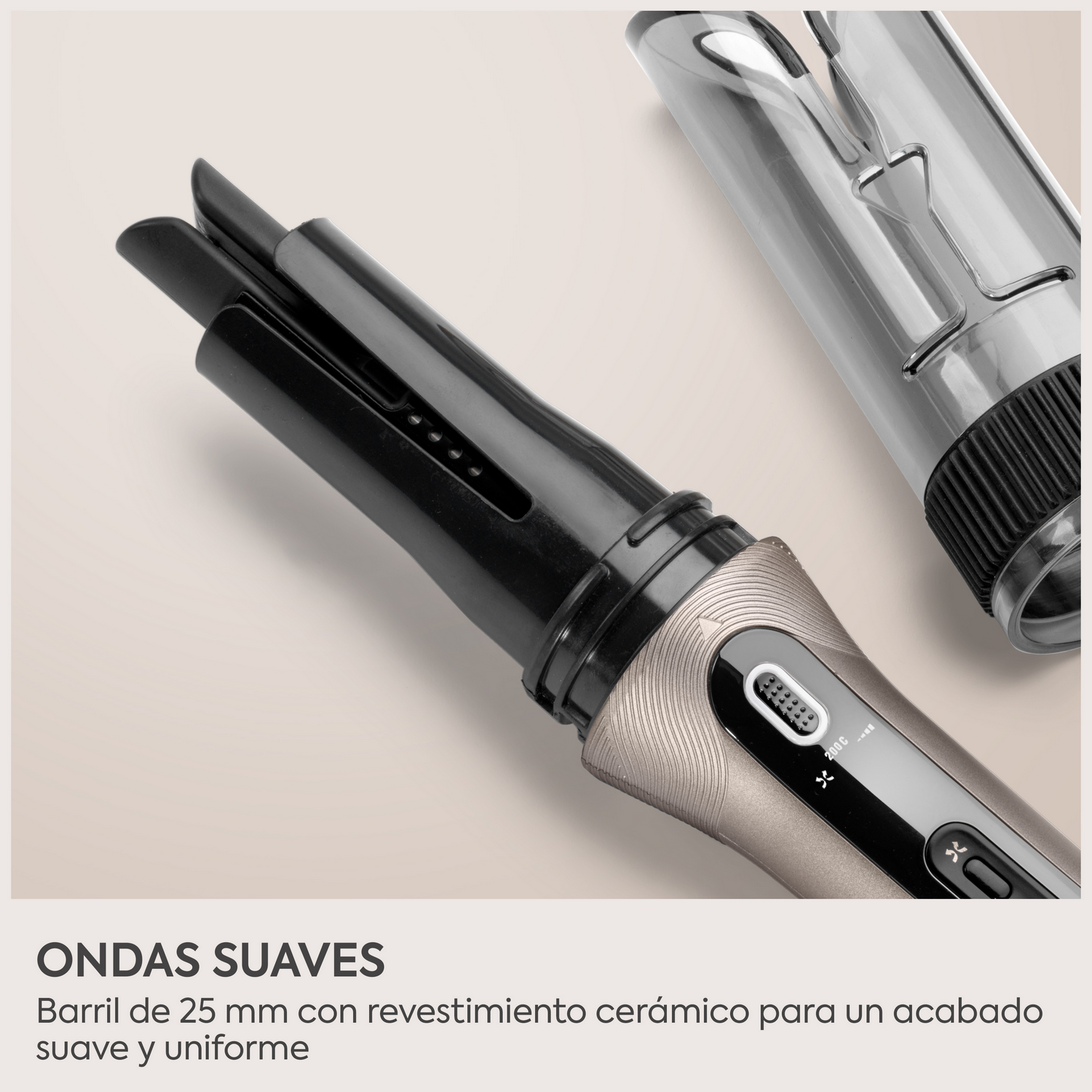 Ondas suaves. Barril de 25mm con revrestimiento cerámico para un acabado suave y uniforme