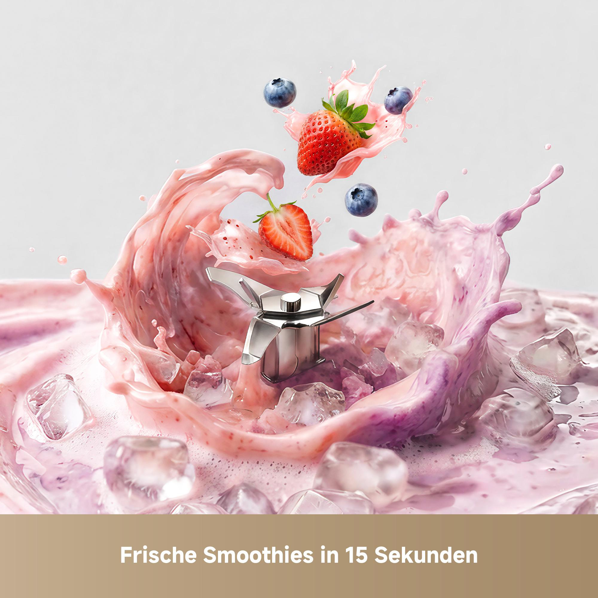 Frische Smoothies in 15 Sekunden mit Früchten, Eis und Spritzern.