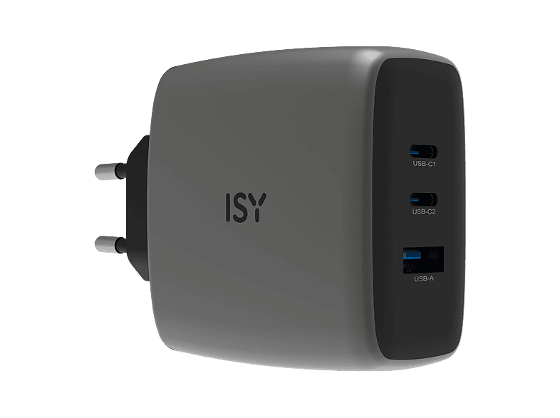 Ładowarka ISY IAC-7100 100W 2x USB-C 1x USB-A PD GaN Szary