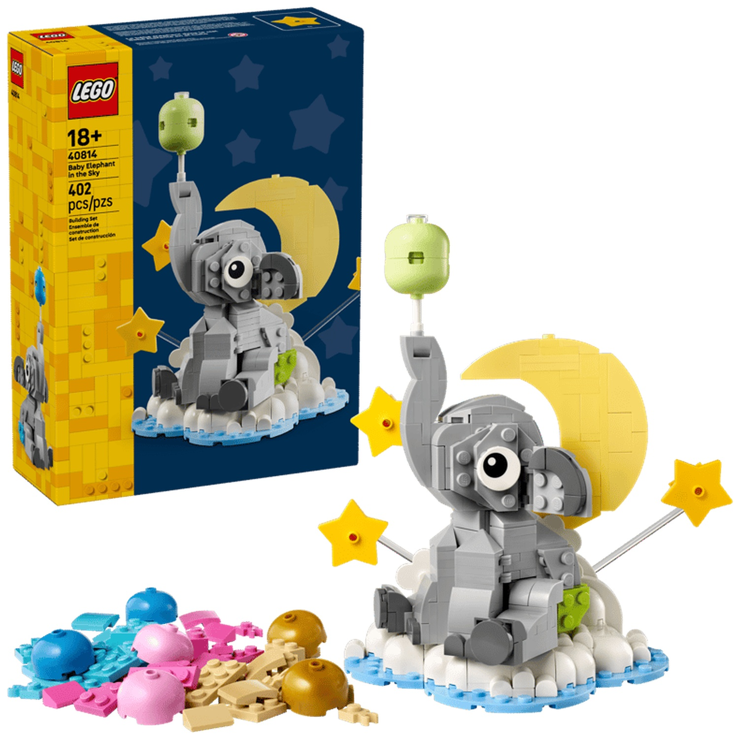 LEGO Baby Olifant in de Lucht set met olifant, maan en sterren.