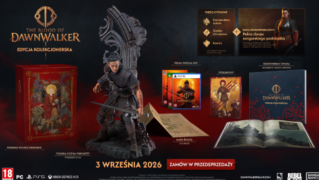 Edycja kolekcjonerska "The Blood of Dawnwalker" z figurką, grą, steelbookiem, mapą i książką.