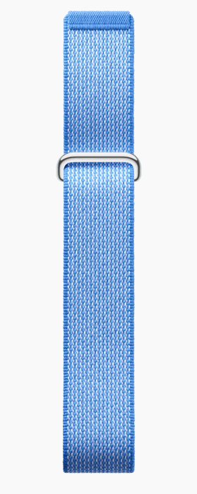 Ein blaues Band mit einem silbernen Ring.