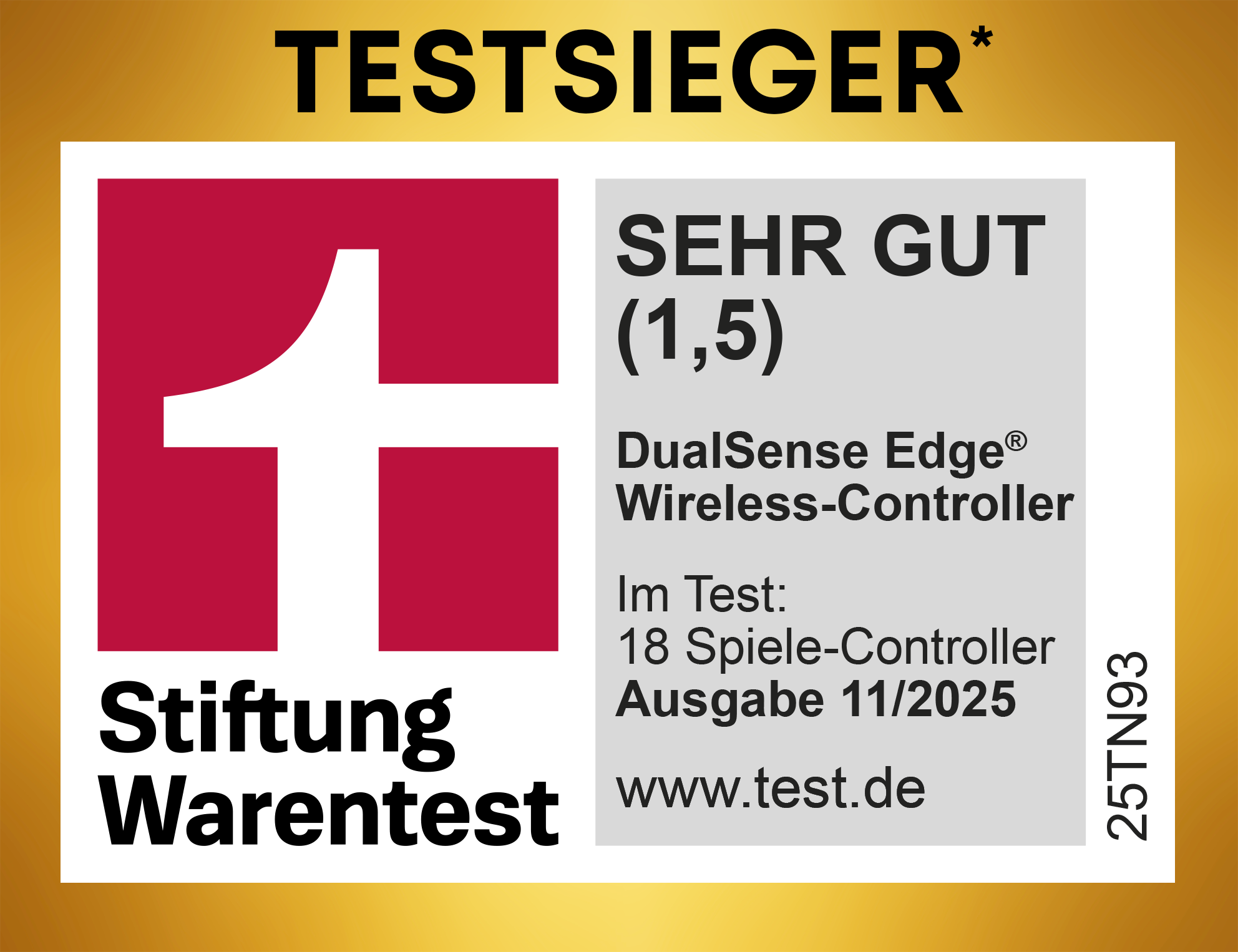 Stiftung Warentest Auszeichnung: SEHR GUT (1,5) für DualSense Edge Controller.