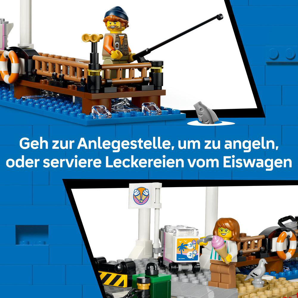 LEGO Fischer mit Rute am Pier; Eisverkäuferin mit Waffel.