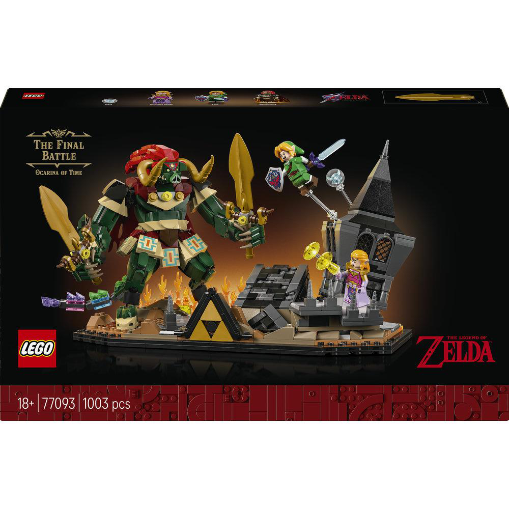 Lego-Set-Box: Ganondorf kämpft gegen Link und Zelda in einer Schlossszene.