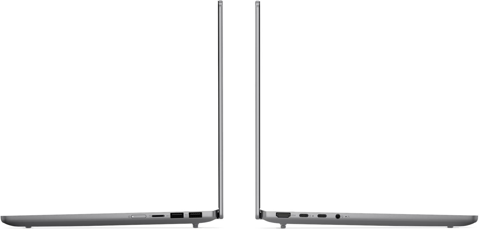 Két szürke laptop egymás mellett, profilból nézve. Balon USB portok, jobbon csatlakozók.