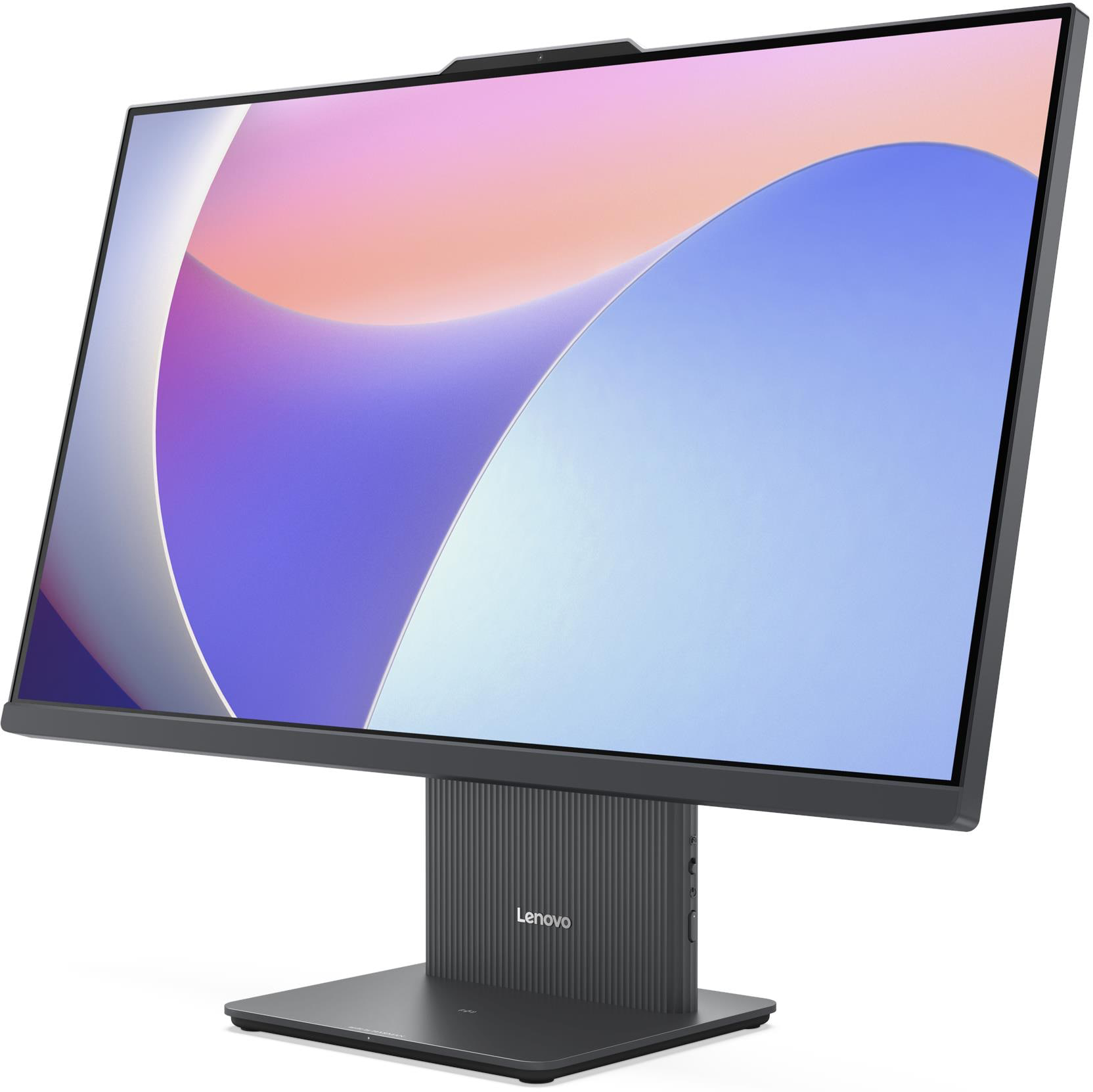 Egy szürke Lenovo monitor absztrakt hátteret jelenít meg a képernyőn.