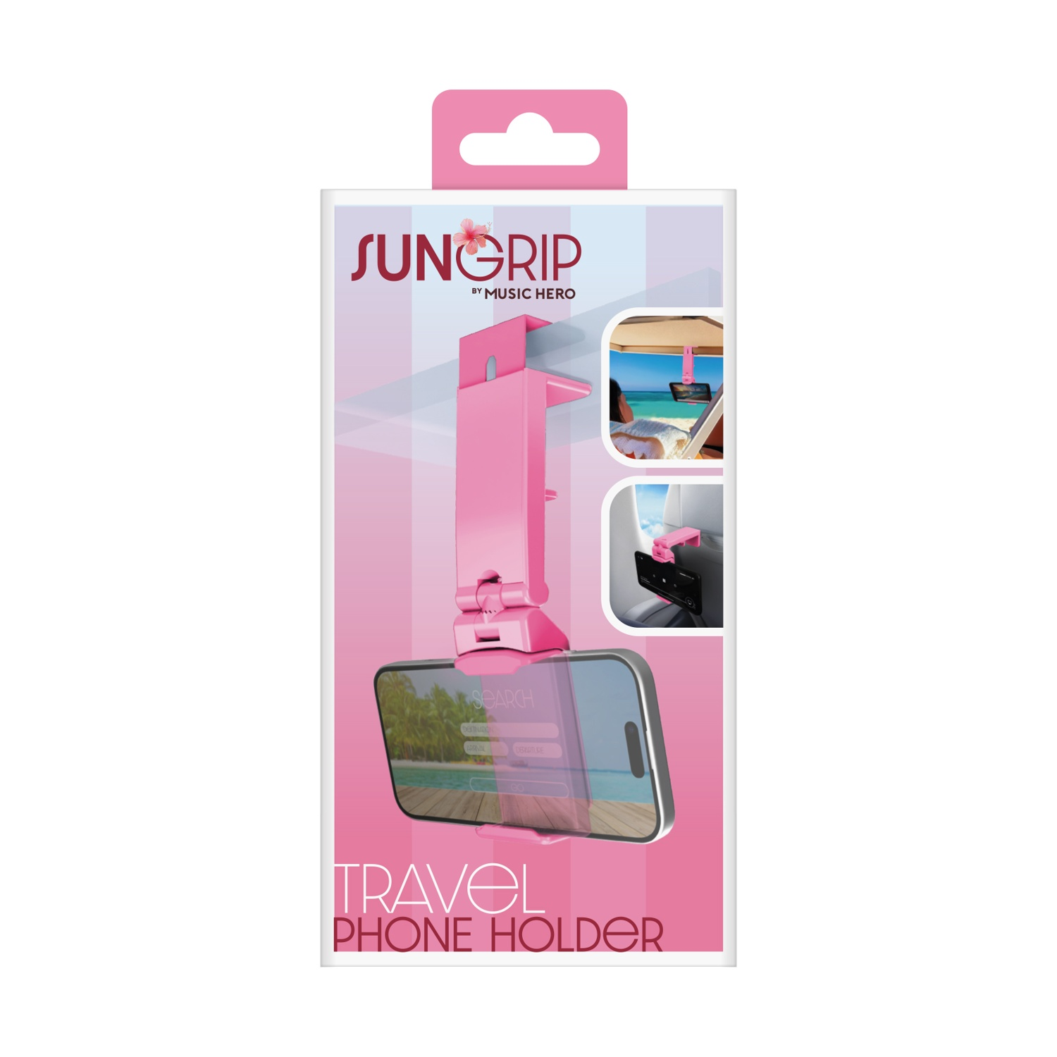 Confezione di un porta telefono da viaggio rosa con supporto per telefono