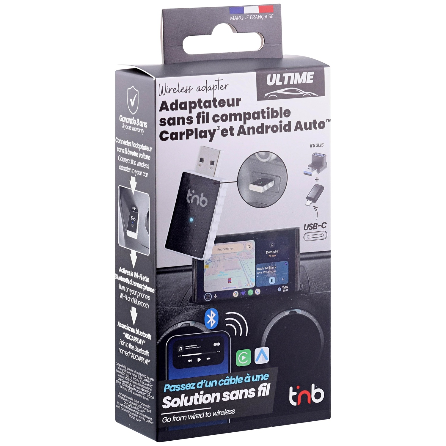 Box for a wireless adapter for CarPlay and Android Auto by TNB.