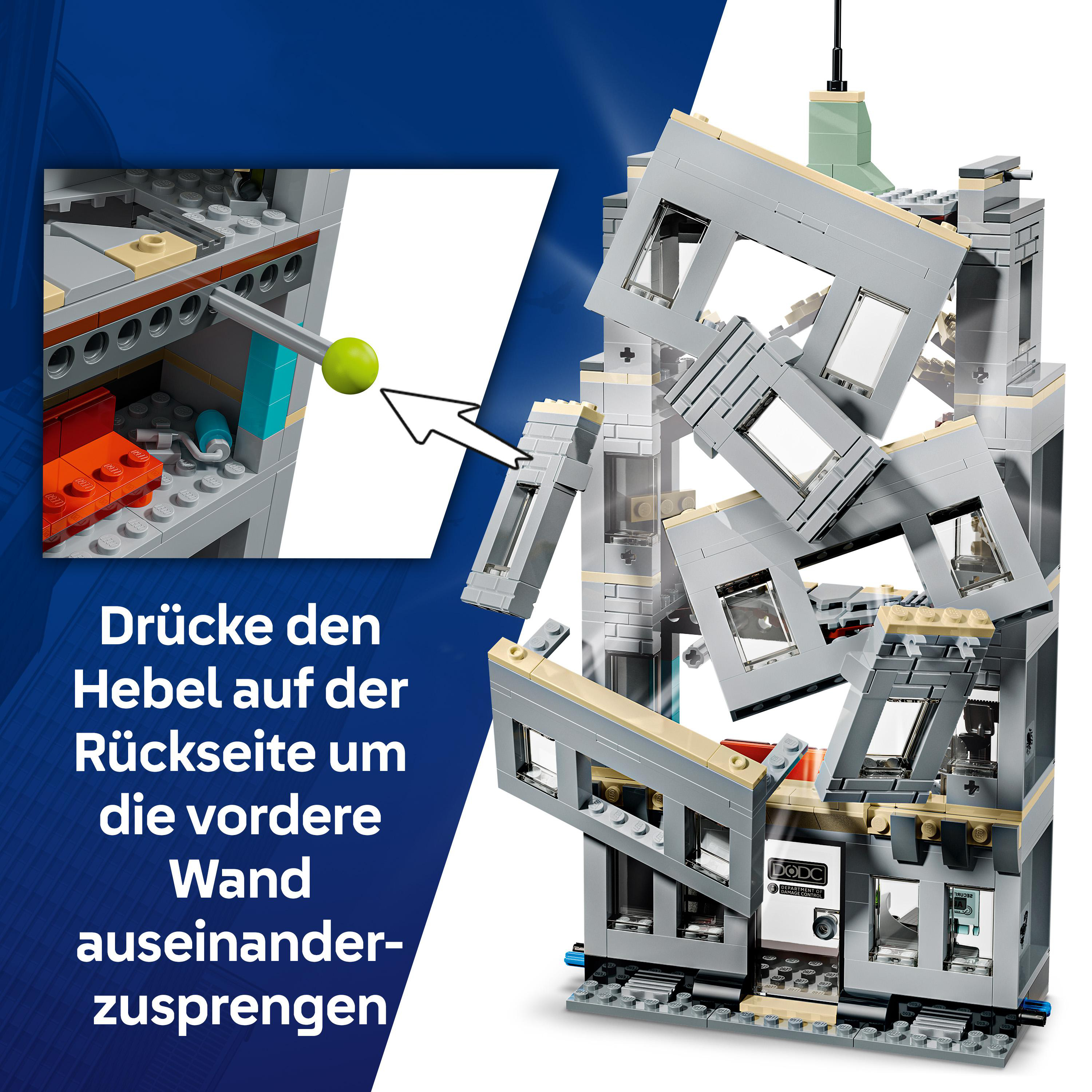 Ein Lego-Gebäude, das auseinandergesprengt werden kann, mit Anleitung.